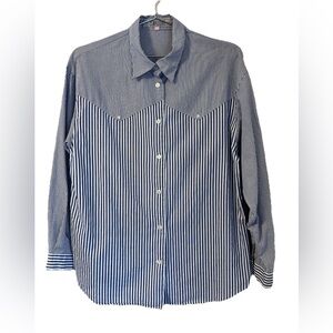 SIMPLE LIFE RENOWN Japan Button Shirt Women’s L Blue Striped Vtg 90’s Timeless